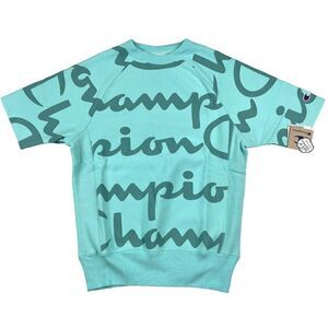 New Champion Men US XL Turquiose Blue Sweatshirt Short Sleeve Crew Neck Pullover